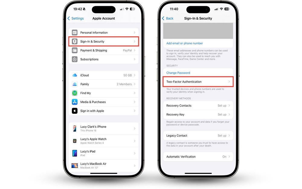 تنظبمات 2 Factor Verification آیفون